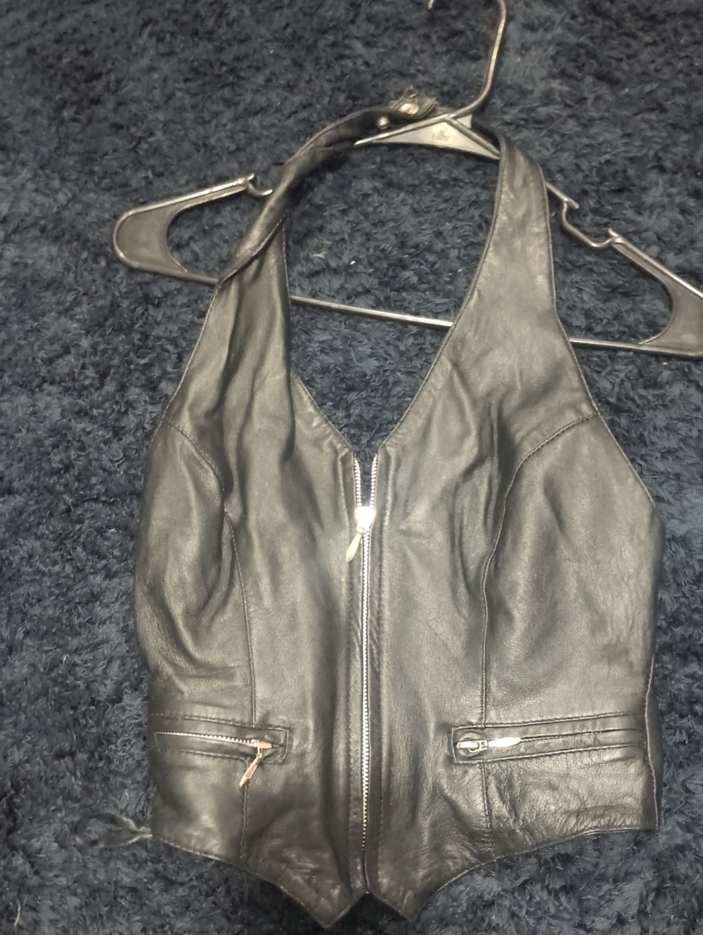 Wilson Black Leather Zip-Front Women's Vest with Waist Zippers